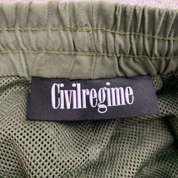 Civil Regime Shorts Mens Small Faux Suede Military Green Logo Athleisure Casual - Picture 8 of 13